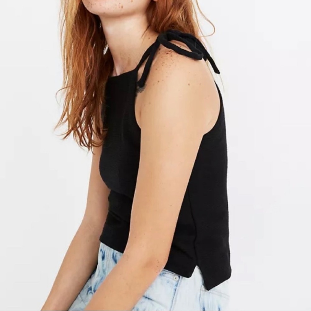 Madewell Women’s Black Ottoman Jacquard Sleeveless Tie Shoulder Tank Top XXS